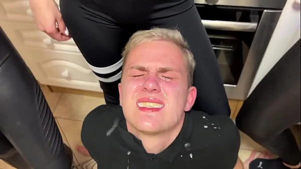 Many Rude Girls Spit In Slave's Mouth And Verbally Humiliate Him - Mouth Spitting Femdom videos