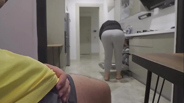 Stepmom caught me jerking off while watching her big ass in the Kitchen. videos