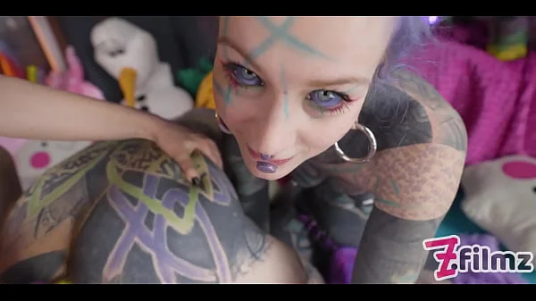 Tattoo SUB dominated by 2 girls - Dominatrix pegging - ANAL, femdom, facesitting (goth, punk, alt porn) ZF160 videos