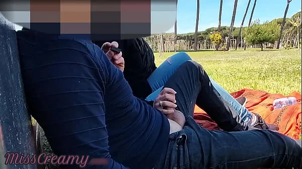 French Teacher Handjob Amateur on public park to student with Cumshot - MissCreamy videos