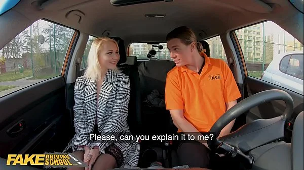 Fake Driving School Blonde Marilyn Sugar in Black Stockings Sex in Car videos