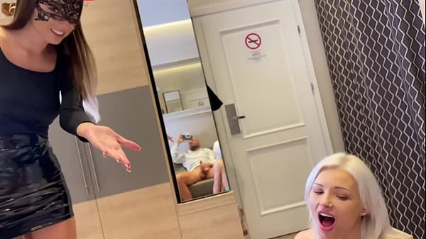 Petite Blonde does blowjob couple porn casting with real couple - POV Double BJ videos