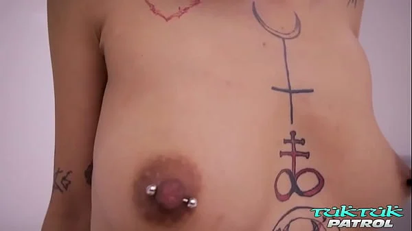 Skinny tattooed Asian slut mounts big white cock and bounces into happiness videos