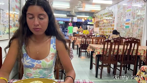 Katty eats lunch in an Asian cafe without panties and flashing pussy in public videos