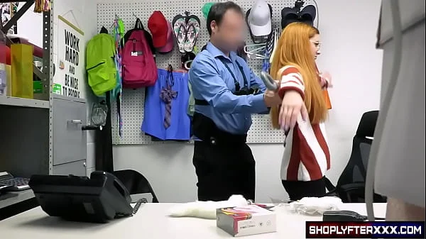 Sexy nerdy girl and thief can't leave the store in her Halloween costume because she is caught by the security guard who fucks her hard in her wet and tight pussy to set her free. videos