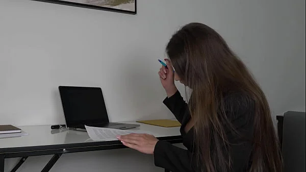 The secretary shows off her new outfit! Sloppy deepthroat blowjob for huge cock videos