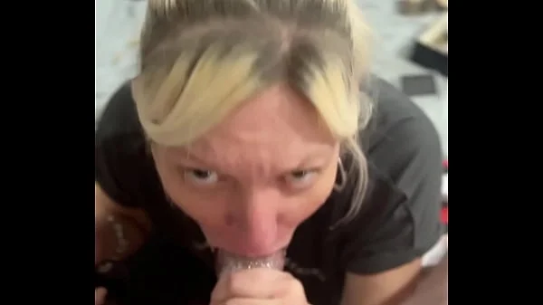 POV Blonde milf gives teasing blowjob inside a transparent cock sleeve videos