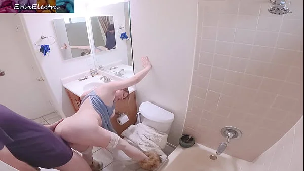 Masturbating stepmom in the bathroom invites stepson in for sex videos