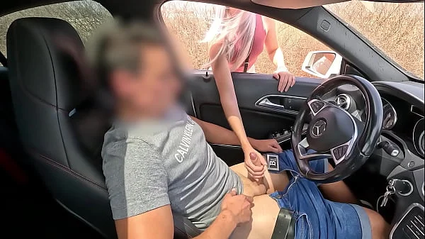 Dick Flash! I jerk off in the car and an unknown girl passing by helps me finish cumming in public videos