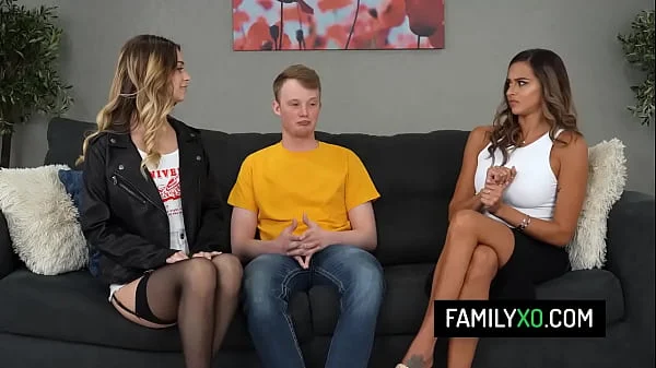 Busty stepmom Armani Black catch her stepson having rough sex with his new girlfriend so she joins videos