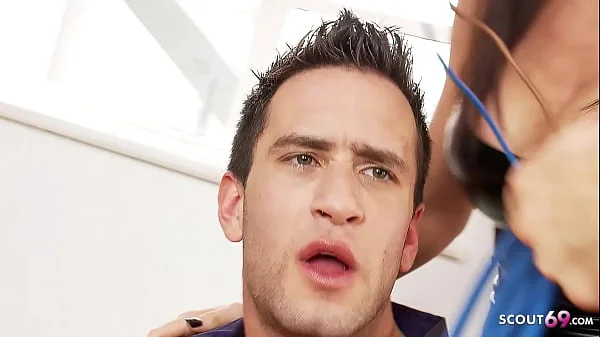 Femdom FFM Threesome Sex for Big Dick Guy by two Sexy Girls in Office videos