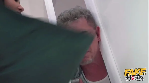 Fake Hostel - lesbians check in at the hostel and get a taste of their first cock in fun threesome videos