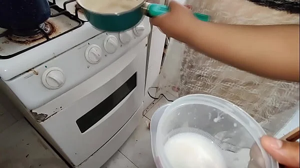 I accumulate a lot of cum in a container, my piggy slut cooks it and then eats it in the mall videos