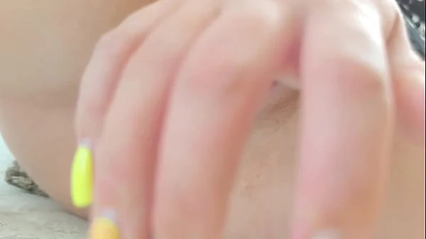 Excited girl masturbates her small pussy through black panties to orgasm videos