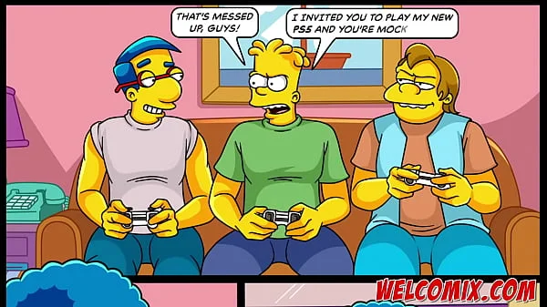 While playing video games, friends fuck the MILF!!! The Simptoons, Simpsons porn videos