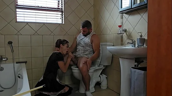 French maid gives BLUMKIN,CUM shot after gagging videos