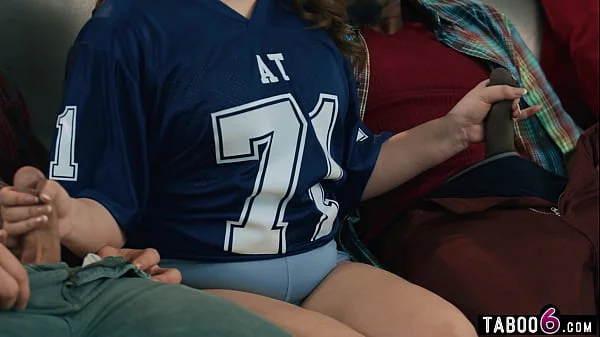 BBW stepdaughter Leana Lovings fucks stepdads friends during the game videos