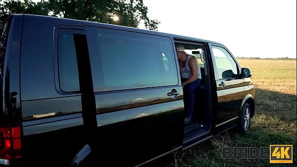 BRIDE4K. Horny bride ran away from the wedding and showed her natural tits to strangers in the field videos