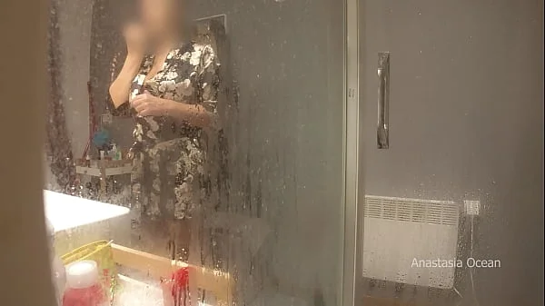 Stepmom came to his bathroom, he started jerking, she likes to watch. My pervert family. videos