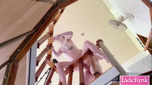 Dangerous staircase rough BDSM fuck and creampie videos
