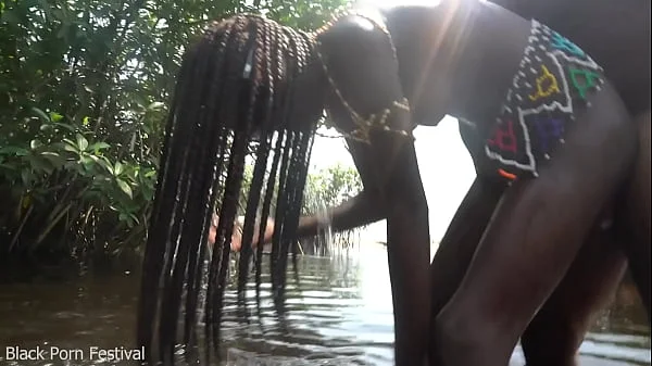 Skinny zulu hottie with perfect tits getting fucked while bathing in the river videos
