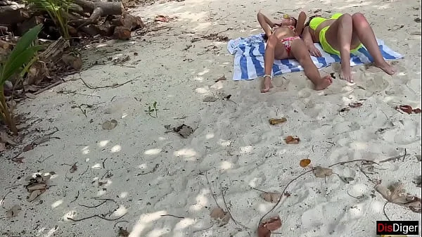 Public Pickup Stepmom and Stepdaughter on Beach - Risky Dick Flashing Cum on Face videos
