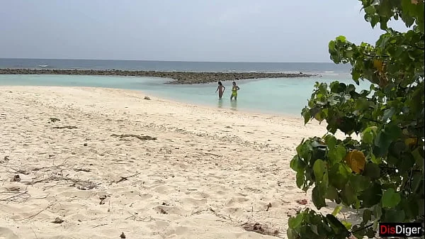 Public Pickup Stepmom and Stepdaughter on Beach - Risky Dick Flashing Cum on Face videos