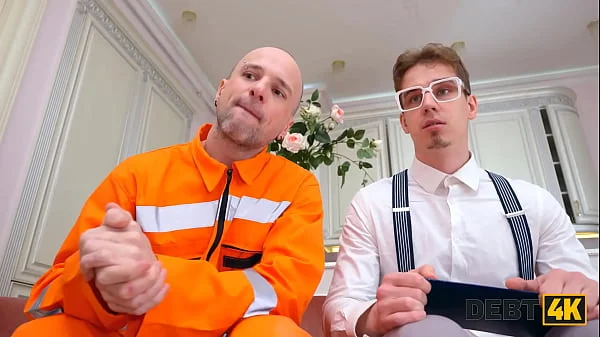 DEBT4k. Hot debtor Polly Yangs is dancing for 2 debt collectors and then gets fucked in double penetration videos