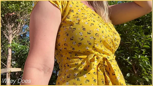 Wifey heads out in a cute summer dress braless and looks amazing with her blonde hair. videos