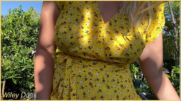 Wifey heads out in a cute summer dress braless and looks amazing with her blonde hair. videos