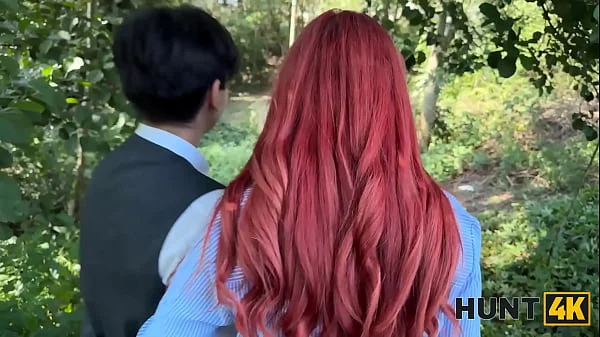HUNT4K. Slutty redhead Miss Olivia used her natural tits and perfect body to seduce a producer in public videos