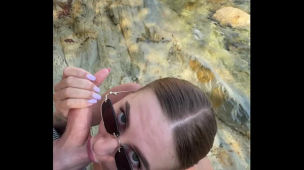 Best blowjob with cum on face and tits from a stranger on the beach videos