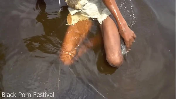 African tribe woman getting dick down in a tropical forrest stream by a tourist videos