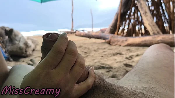 4K - Public Sex in the Storm! MissCreamy Handjobs My Cock on the Beach! videos