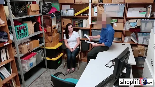 Tattooed big tits teen busted by a cop because of fraud videos