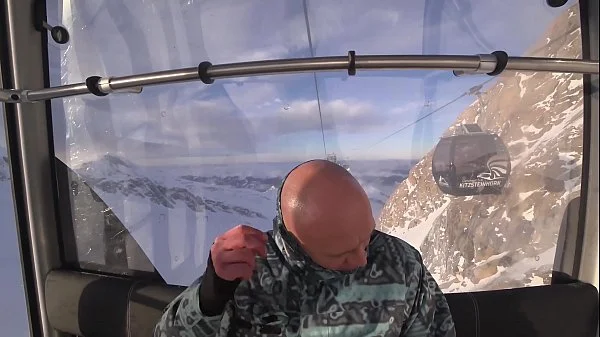 4K Public cumshot on mouth in ski lift Part 1, 2 videos
