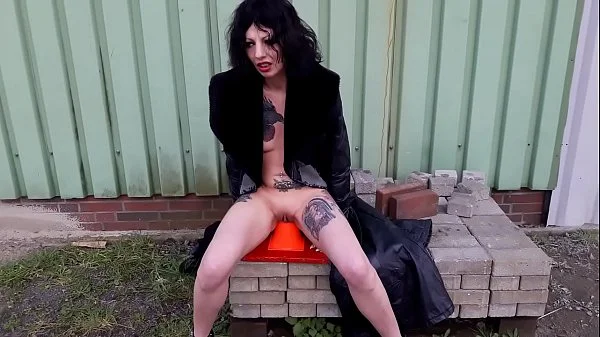 Slut Lucy fucks a traffic cone and a dildo in public videos