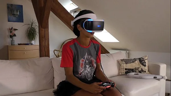 Isabel flashes her pussy and ass under her panties with a tshirt and she has a new game in her Playstation VR but she needs.. videos