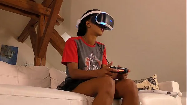 Isabel flashes her pussy and ass under her panties with a tshirt and she has a new game in her Playstation VR but she needs.. videos