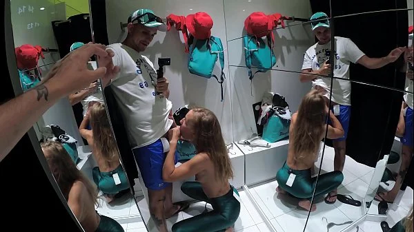 Real casual blowjob of an amateur couple in a fitting room. Sasha Bikeyeva videos