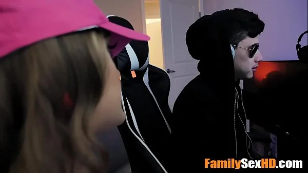 Stepsister fucks stepbrother while he is playing video games videos