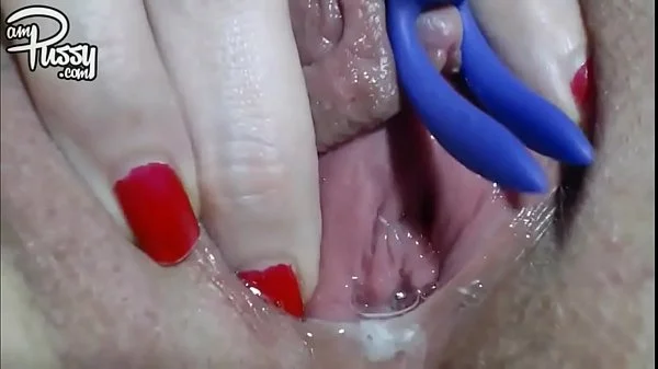 Wet bubbling pussy close-up masturbation to orgasm, homemade videos