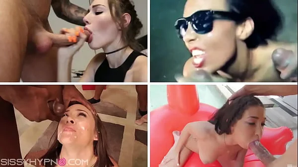 Splitscreen Sloppy Blowjob & Cumshot Sissy Brainwash videos