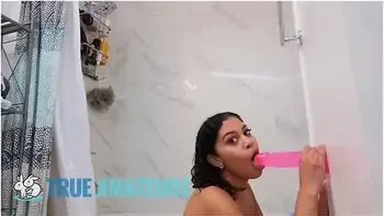 Jeni Angel - Ebony Teen 18+ Plays With Toy In The Shower - Trueamateur videos
