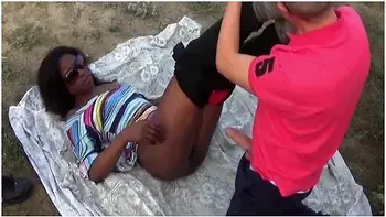 Hot Ebony Step mom Fucks Threesome On The Beach videos