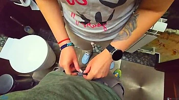 Amateur MILF Gets Stranger Cum in Panties - Restaurant Toilet Creampie Close-Up videos