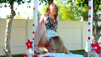 Petite Ivy Wolfe Outdoor Lesbian Charity Kissing Booth Gets Wild with Danni Rivers Sneaking for Hardcore Fuck videos
