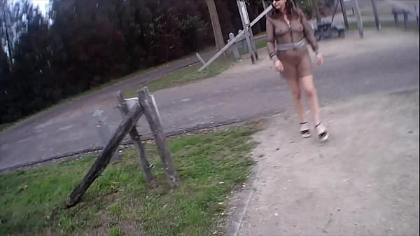 Flashing, masturbating and pissing in a public place in fishnet outfit videos