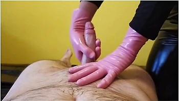 I Ruined Him In Pink Latex Gloves Using Nuru Gel And Continued To Jerk Him Until He Came Again videos