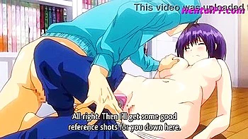 Have a classmate boy come to the room and put out a chin for an erotic anime beautiful girl and blowjob to handjob videos